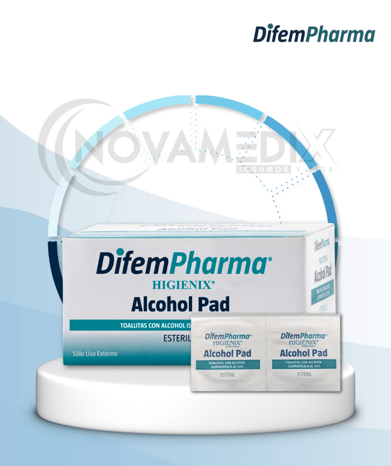 Toallitas Alcohol Pad Higienix DifemPharma Alcohol Isopropílico 70% Antiséptico (CJX100 Unidades) - Insumos Médicos